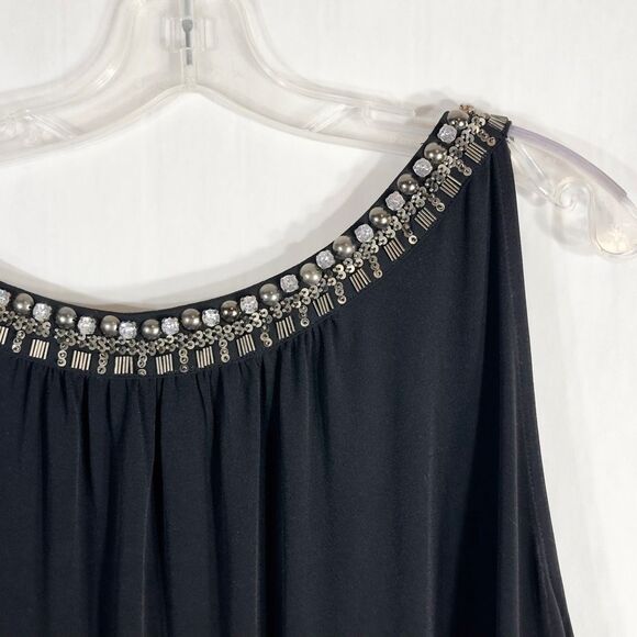 Lane Bryant Plus Size 28 Maxi Dress Black Beaded Rhinestones Stud Sleeveless 672 - Picture 9 of 10